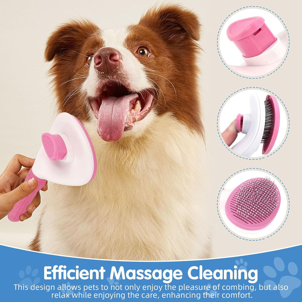 Oromaviela 3PCS Dog Cat Rabbit Bunny Grooming Kit, Self-Cleaning Slicker Dog Brush for Shedding, Fine-Needle Comb, Pet Nail Clipper & File for Long/Short-Haired Pets, Easy to Remove Loose (3, pink)