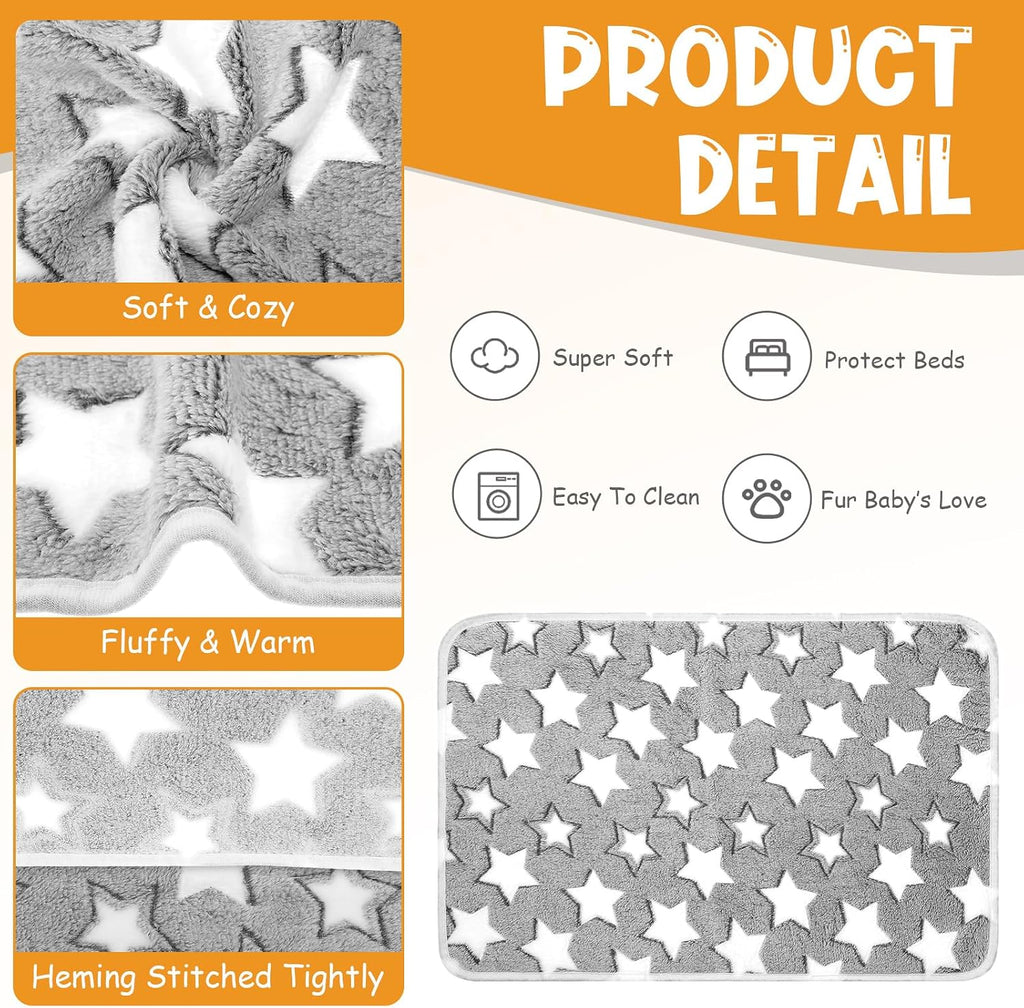 Tatuo 4 Pcs Fleece Dog Blankets for Puppy Cat, Grey, 24 x 16 in, Star
