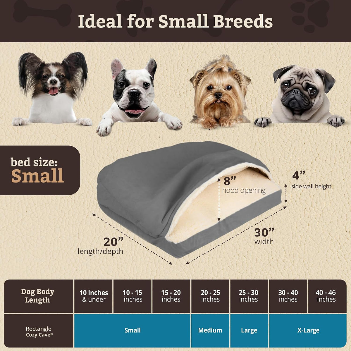 Snoozer Rectangle Cozy Cave Dog Bed, Hooded Dog Bed, Anthracite (S)