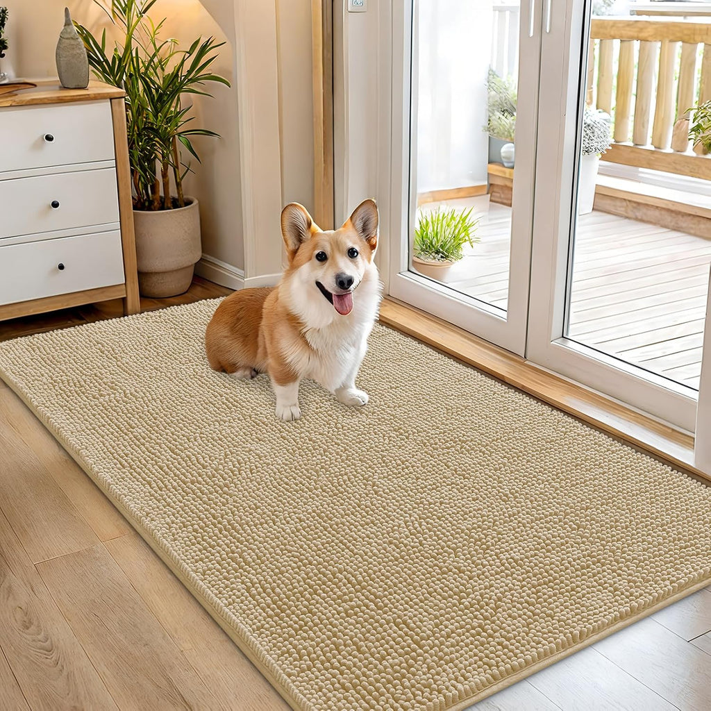 OLANLY Dog Door Mat for Muddy Paws 54x32, Super Absorbent Chenille Mud Mat