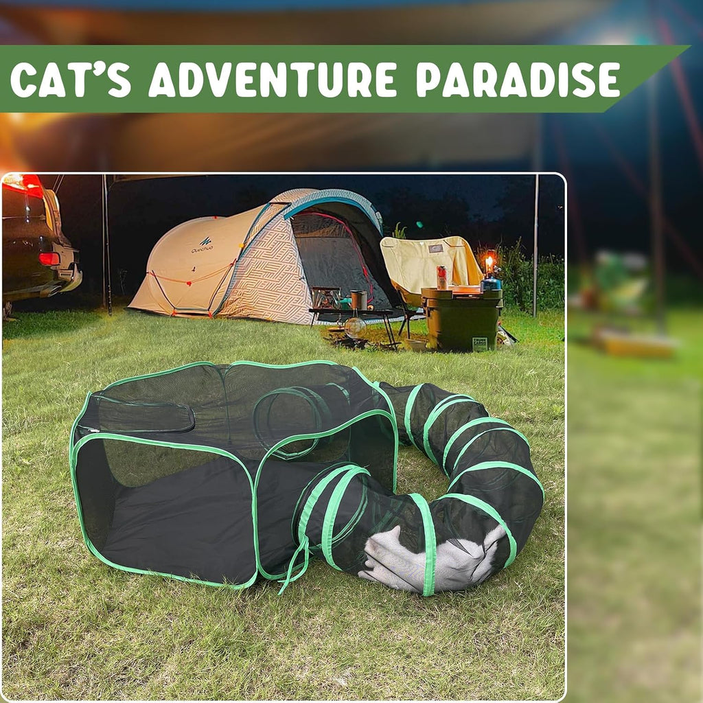 Pawtenda 2-in-1 Cat Tent & Enclosure Outdoor, Foldable Playpen with Tunnel
