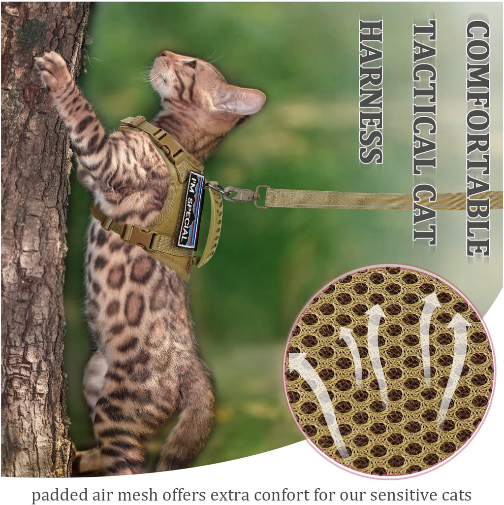 Tactical Cat Harness and Leash Set for Large Cats, Khaki, L