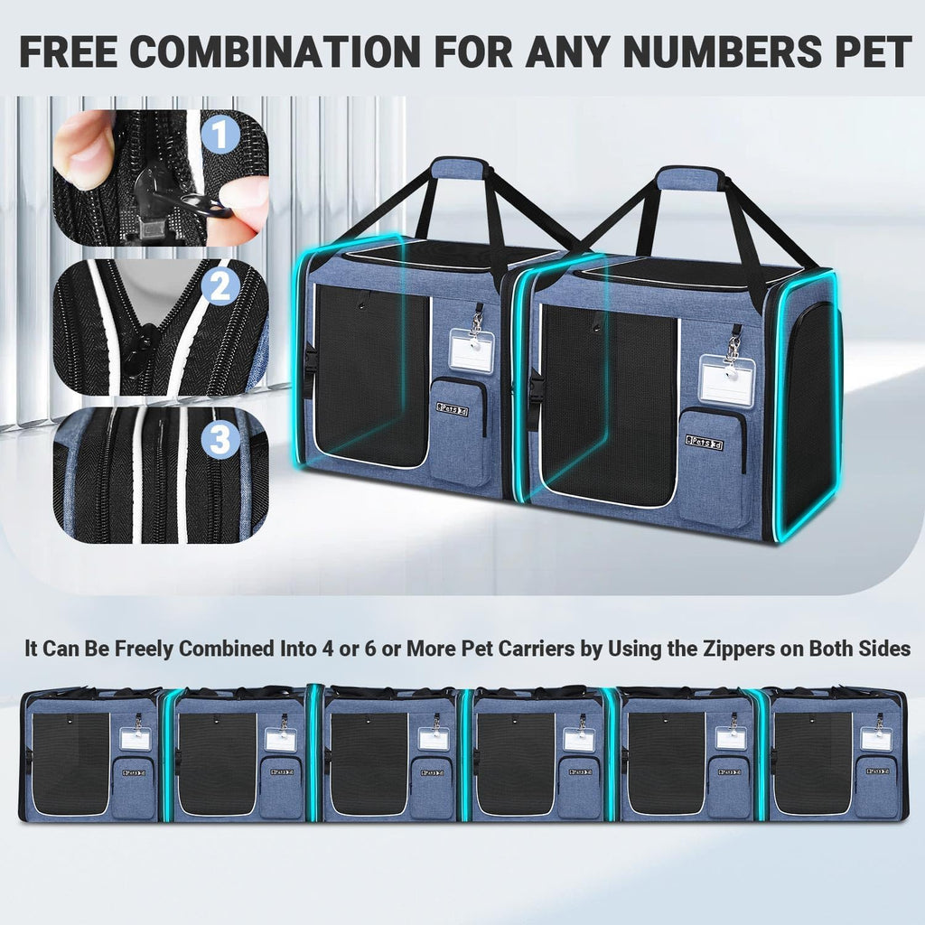 Petskd 2 in 1 Double Cat Car Travel Carrier with Litter Box, Blue