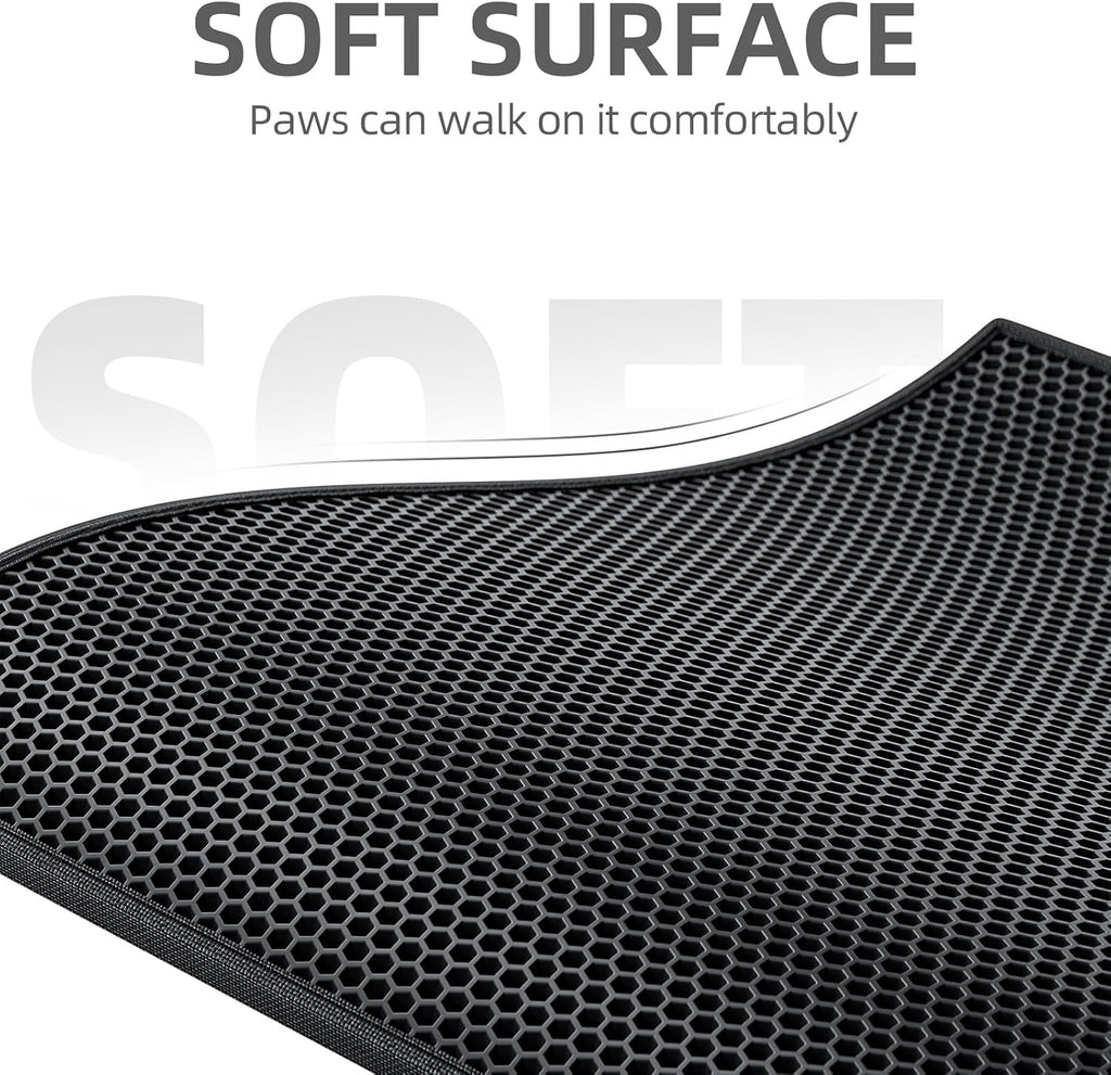 ESTHELLO Cat Litter Mat Honeycomb Double Layer Design 30’’ x 24’’ Black