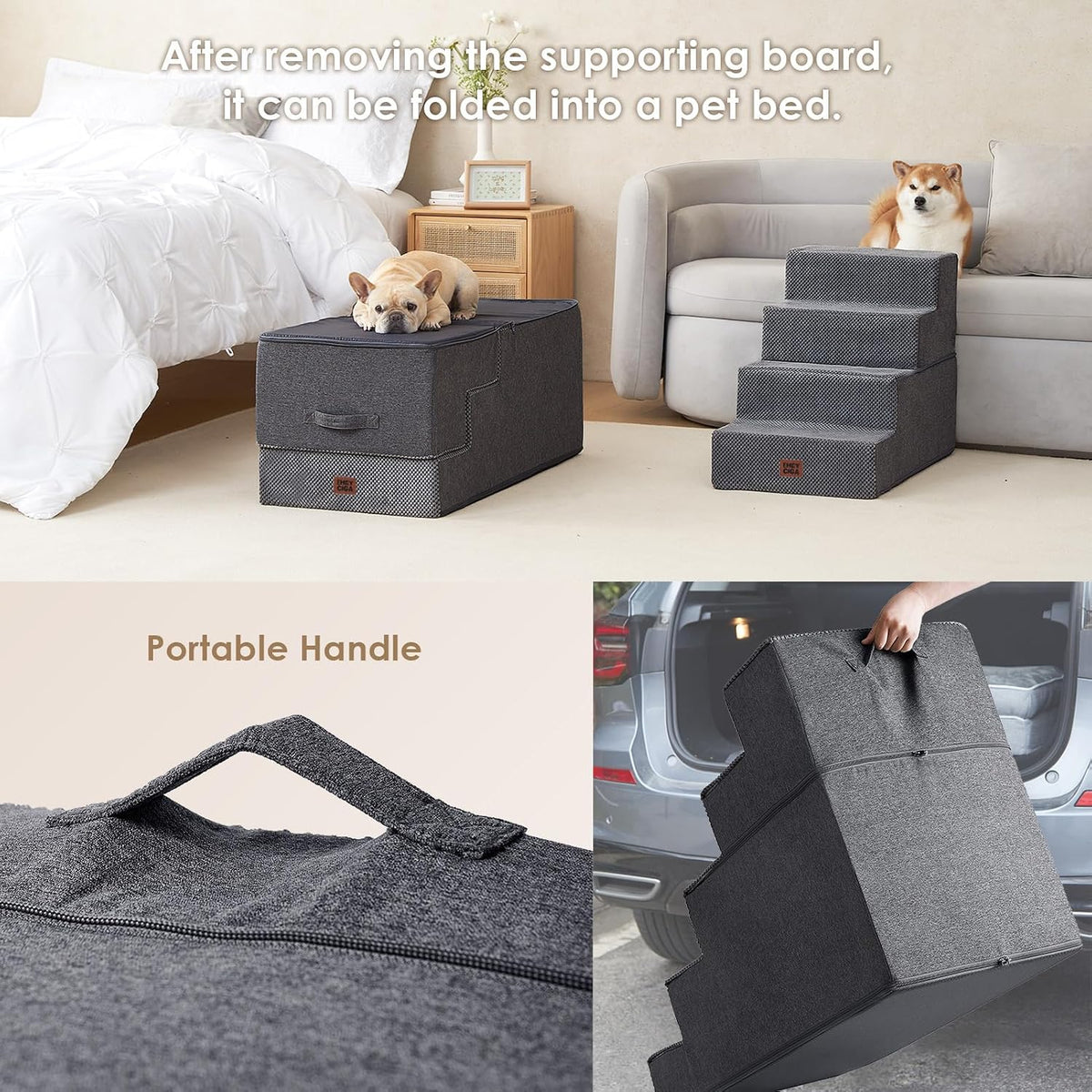 EHEYCIGA Dog Stairs for Bed 22.5" H, 5-Step Extra Wide Dog Steps, Grey