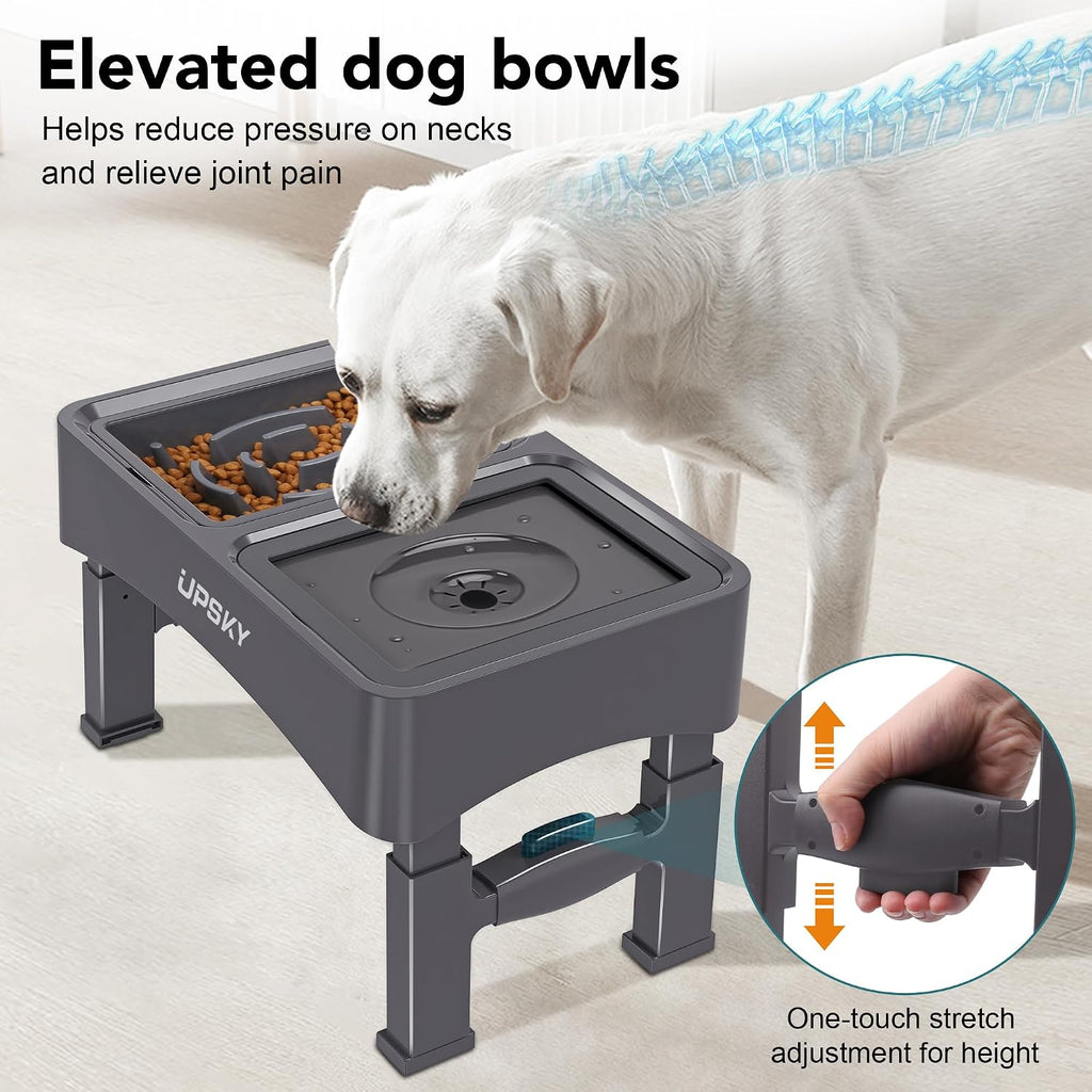 UPSKY 2-in-1 Elevated Dog Bowls Set with 4 Height Adjustable Stand, Gray