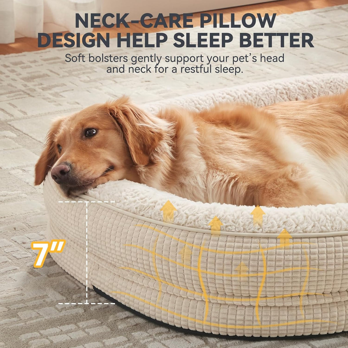 JOEJOY Orthopedic Dog Bed for Large Dogs, 360° Oval Bolster, 35"