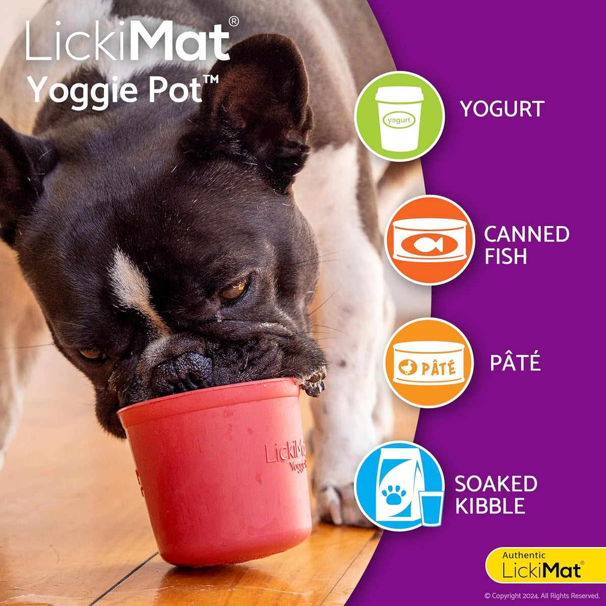 LICKIMAT Yoggie Pot – Distraction, Fun and Enrichment. Long Lasting Rubber Licking Treat Dispenser for All Dog Sizes and Slow Feeder for Small Dogs - Green