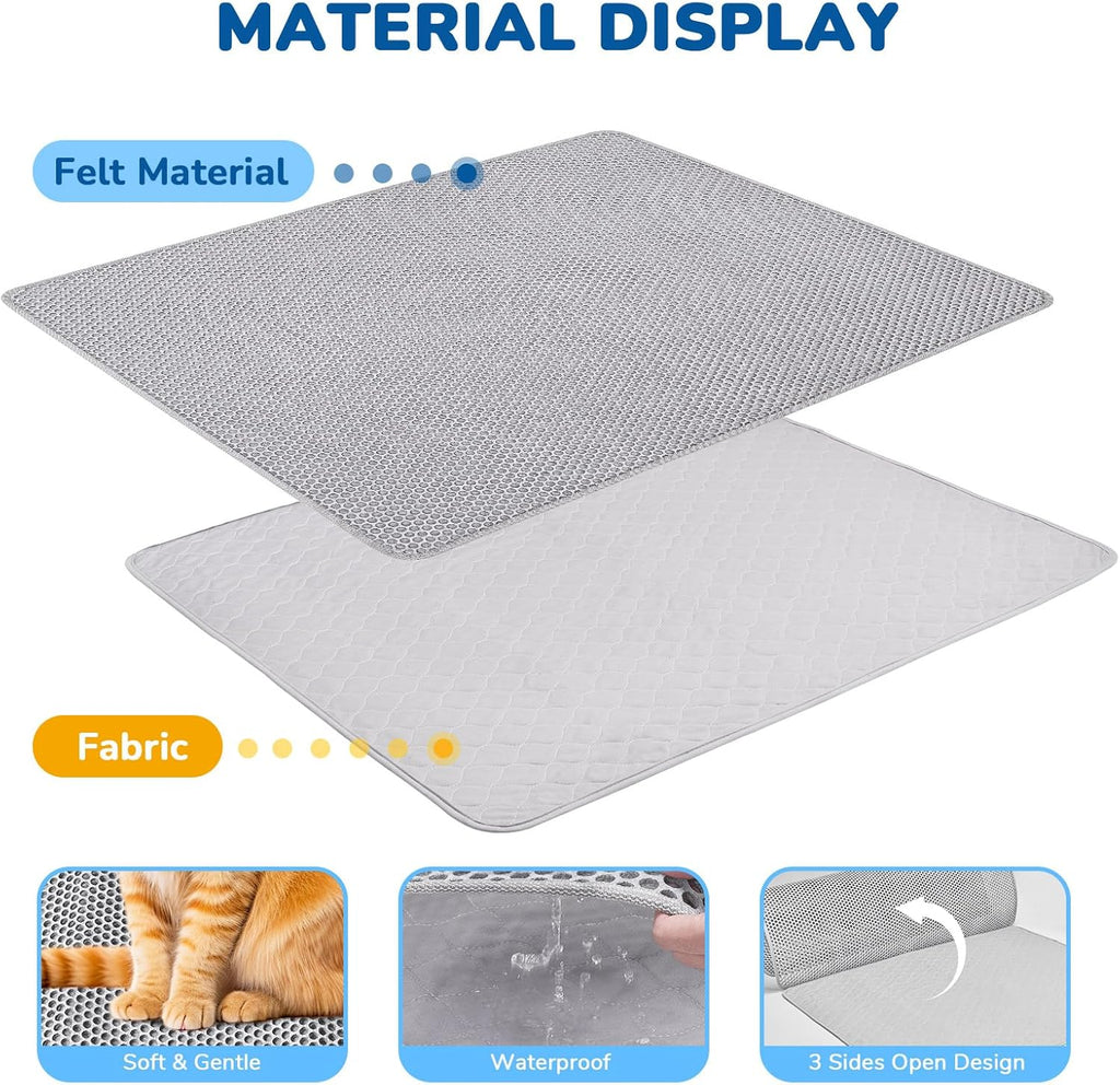 BurgeonNest Cat Litter Mat 47" x 35" XL, Washable Urine-Proof Non-Slip Gray | Machine Washable, Upgraded Felt & Fabric Material Litter Mat for Fewer Creases, Hold 3-4 Litter Boxes, Soft on Paws