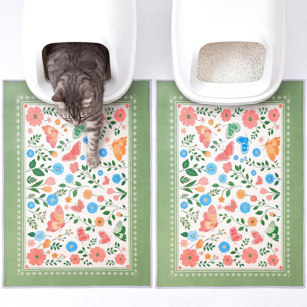 Bienbee Cat Litter Mat, 2 Pack 33" x 22" Machine Washable for Litter Boxes