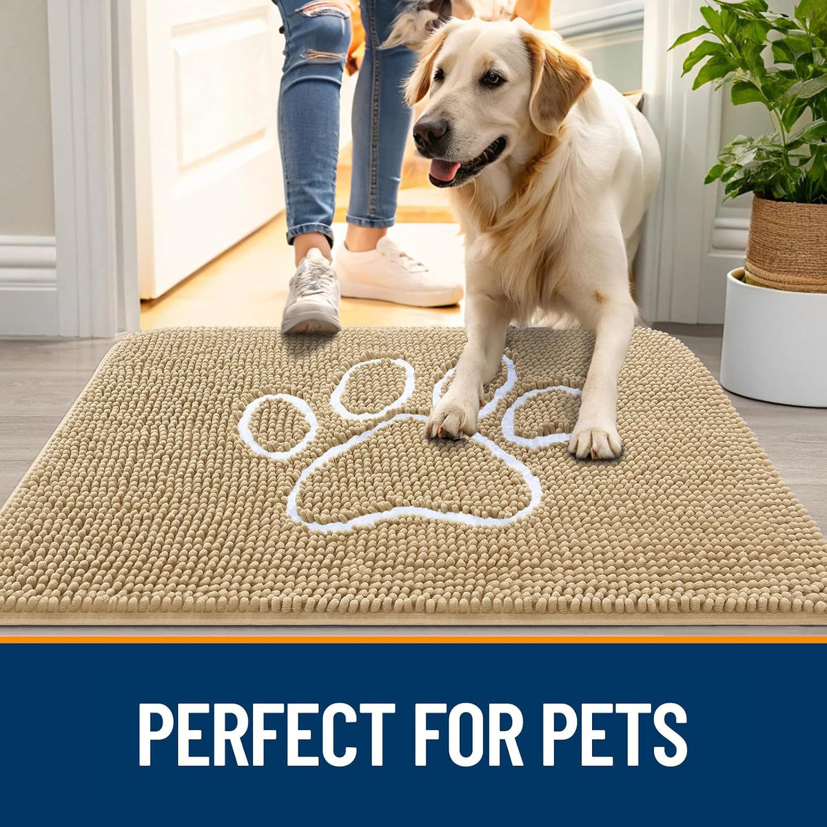 OLANLY Dog Door Mat for Muddy Paws 40x24, Paw Print Design Chenille Mud Mat
