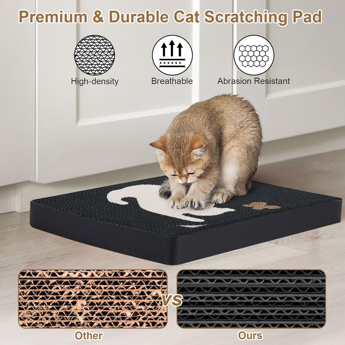 Ownpets Wall Cat Scratcher, Cute Vertical Cat Scratching Board, Wall Mounted Cat Scratch Pad for Wall, Glass, Wood, and Tile, Furniture Protector, Black