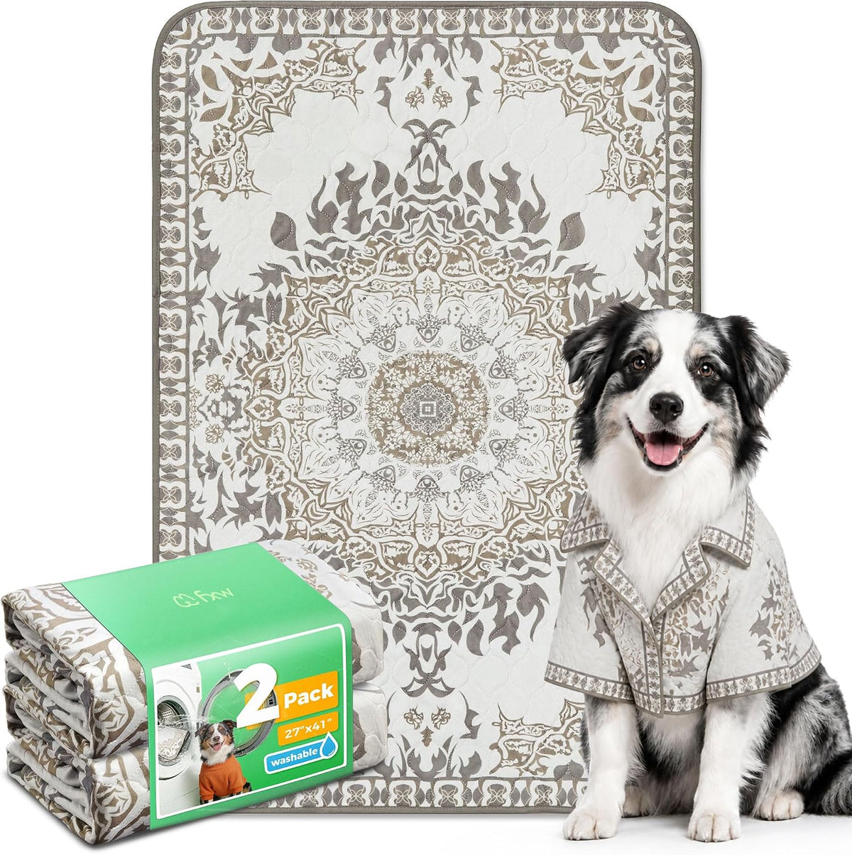 FXW Washable Pee Pads for Dogs, Super Absorbent, 27" x 41", 2 Packs | Machine washable, Non-slip backing