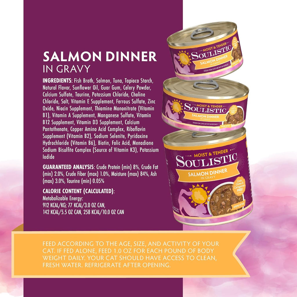 Soulistic Moist and Tender, Salmon Dinner in Gravy, 5.5oz Can, Pack of 8