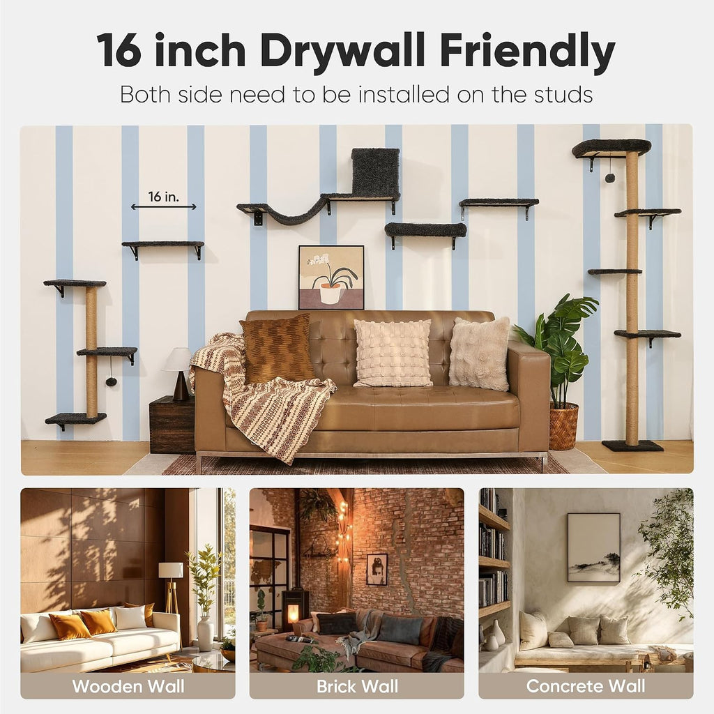 FUKUMARU Cat Wall Shelves, 4 in 1 Set, Grey
