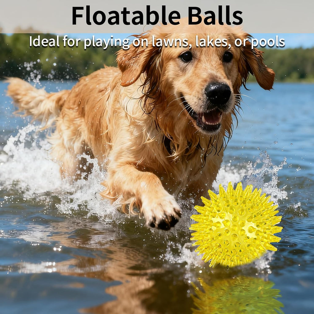 6 Pack Squeaky Spiky Dog Balls, Puppy Chew Toys for Teething, Medium | Food-grade TPR Rubber Durable, Interactive Fetch Floating Dog Pool Ball Toy for Chewers for Small Medium
