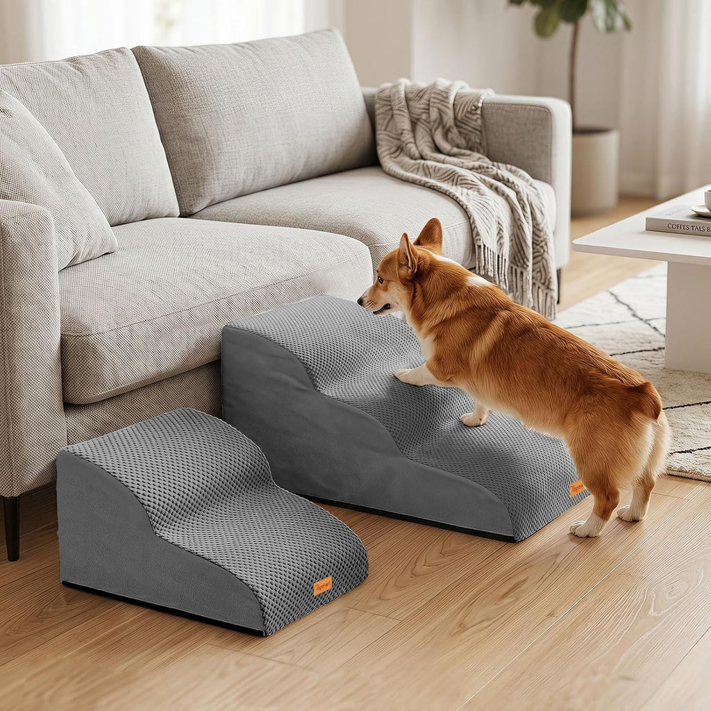 Dog Stairs for Small Dogs, Extended 3-Step Foam Pet Ramp for Bed Couch