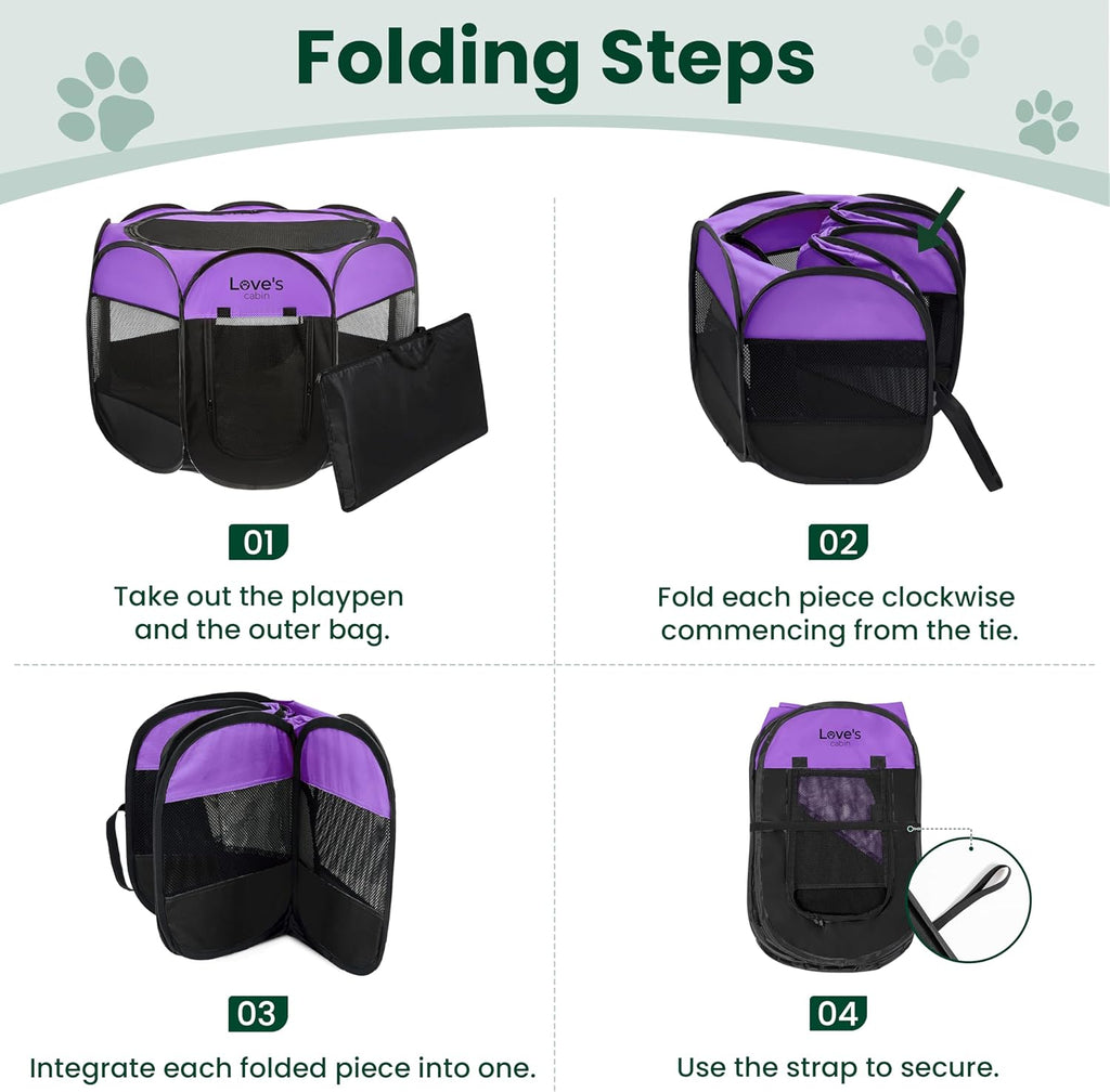 Love's cabin Pet Puppy Dog Playpen, Medium Dog Tent Crates Cage Indoor/Outdoor, Portable Playpen for Cat, Foldable Pop Up Dog Kennel Playpen with Carring Case, Removable Zipper Top, Purple