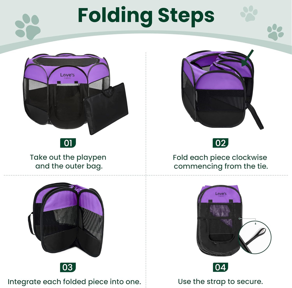 Love's cabin Pet Puppy Dog Playpen, Medium Dog Tent Crates Cage Indoor/Outdoor, Portable Playpen for Cat, Foldable Pop Up Dog Kennel Playpen with Carring Case, Removable Zipper Top, Purple