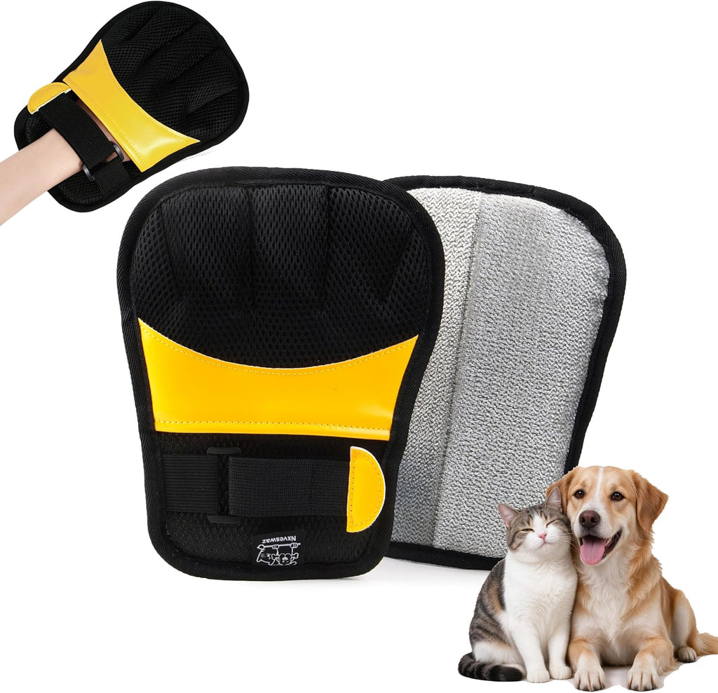 Pet Hair Remover Gloves Yellow Gold Static Hair Remover Reusable for Clothing, Sofa, Car Seat