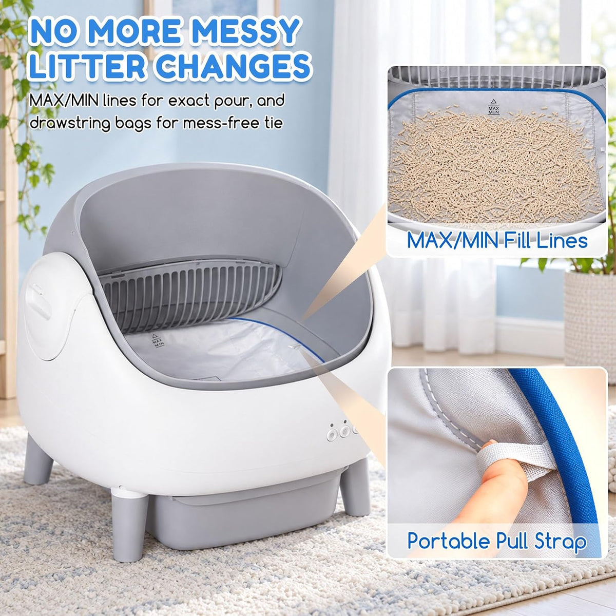 2Pcs Waterproof Pads for Self Cleaning Cat Litter Box with 30 Liner Bags
