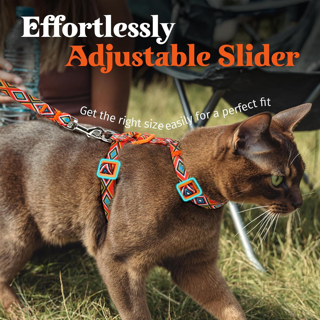 Dooradar Cat Harness and Leash Set, Adjustable Pet Straps, Orange & Black