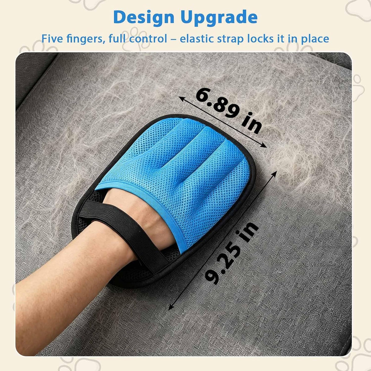 SUETT 2-Pack Pet Hair Removal Gloves, Reusable Five-Finger Grooming Gloves for Dogs and Cats, Removes Pet Hair from Clothes, Sofas, Carpets, and Car Seats, Blue