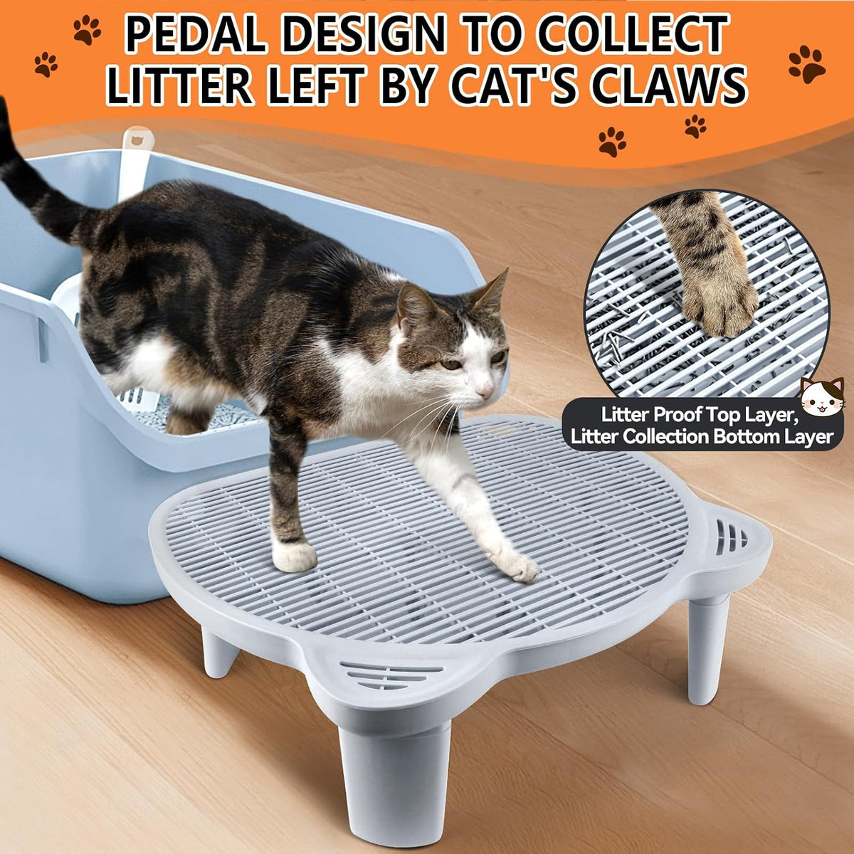 Litter Box Step Adjustable Cat Step with Filter Function, Light Grey