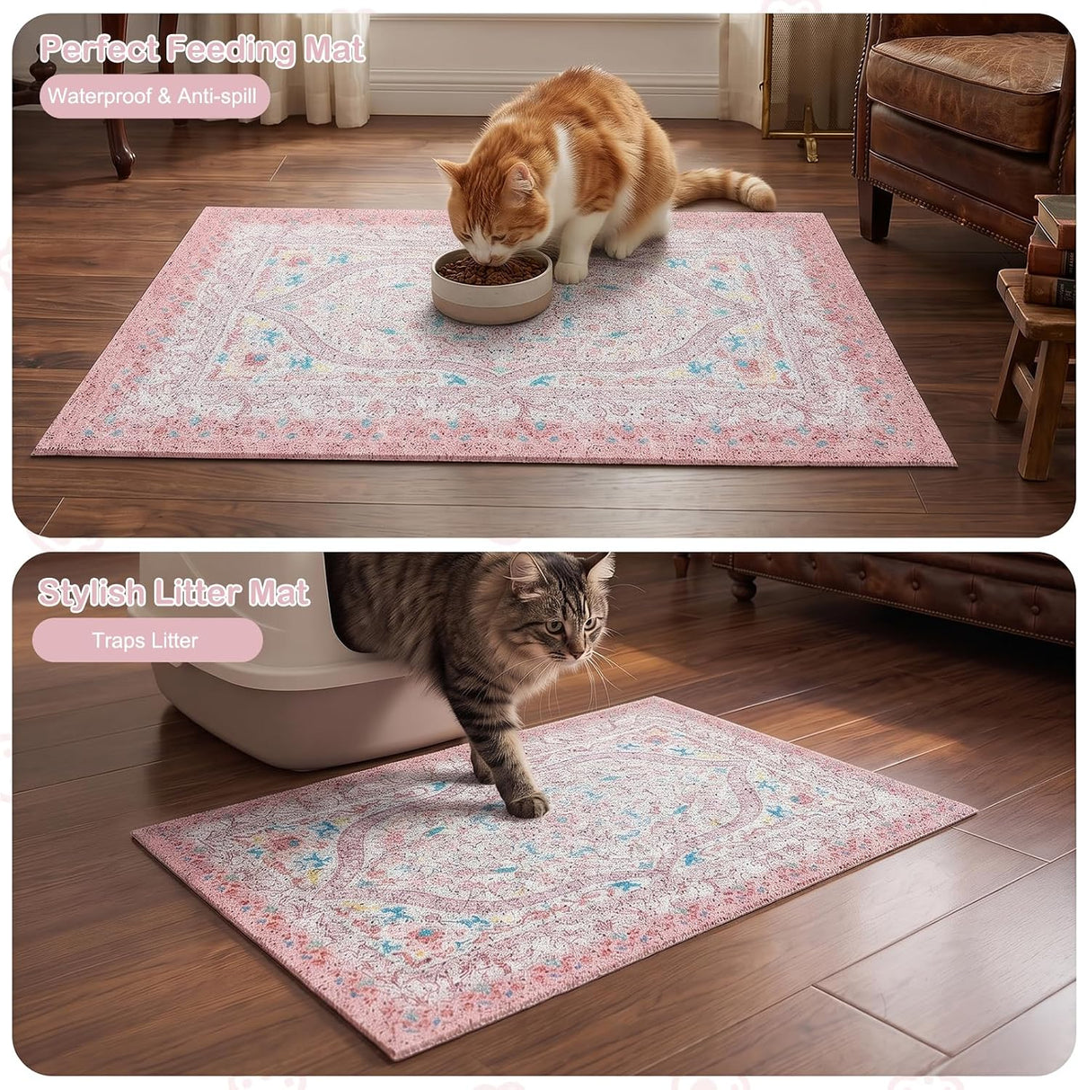 Glittme Cat Litter Mat, 47"x35" Non-Slip Washable Trapping Mat for Cats | Litter Trapping Mat With Thick PVC Coil To Catch Scatter, Soft On Paws And Waterproof Bottom To Protect Floors