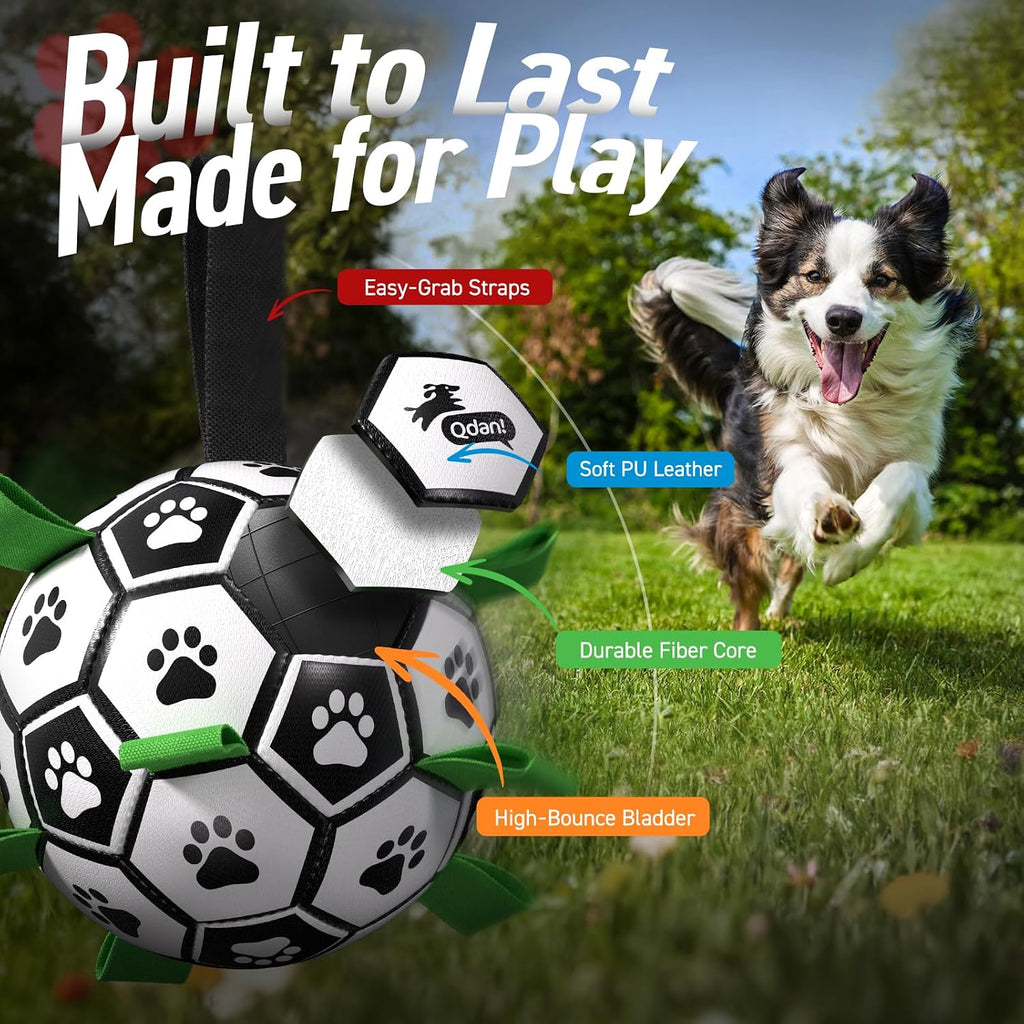 QDAN Large Dog Toys, Soccer Ball for Dogs with Straps, Herding Dog Balls | Interactive Soccer Toys for Tug of War, 8 Inch Dog Ball for Medium Large Puppy, Birthday Toy for 30-90 lbs Dogs, Water Toy