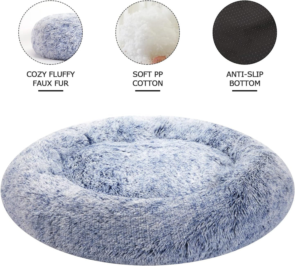 Bedfolks Calming Fluffy Donut Dog Bed for X-Large Dogs,Navy Blue,45" Round