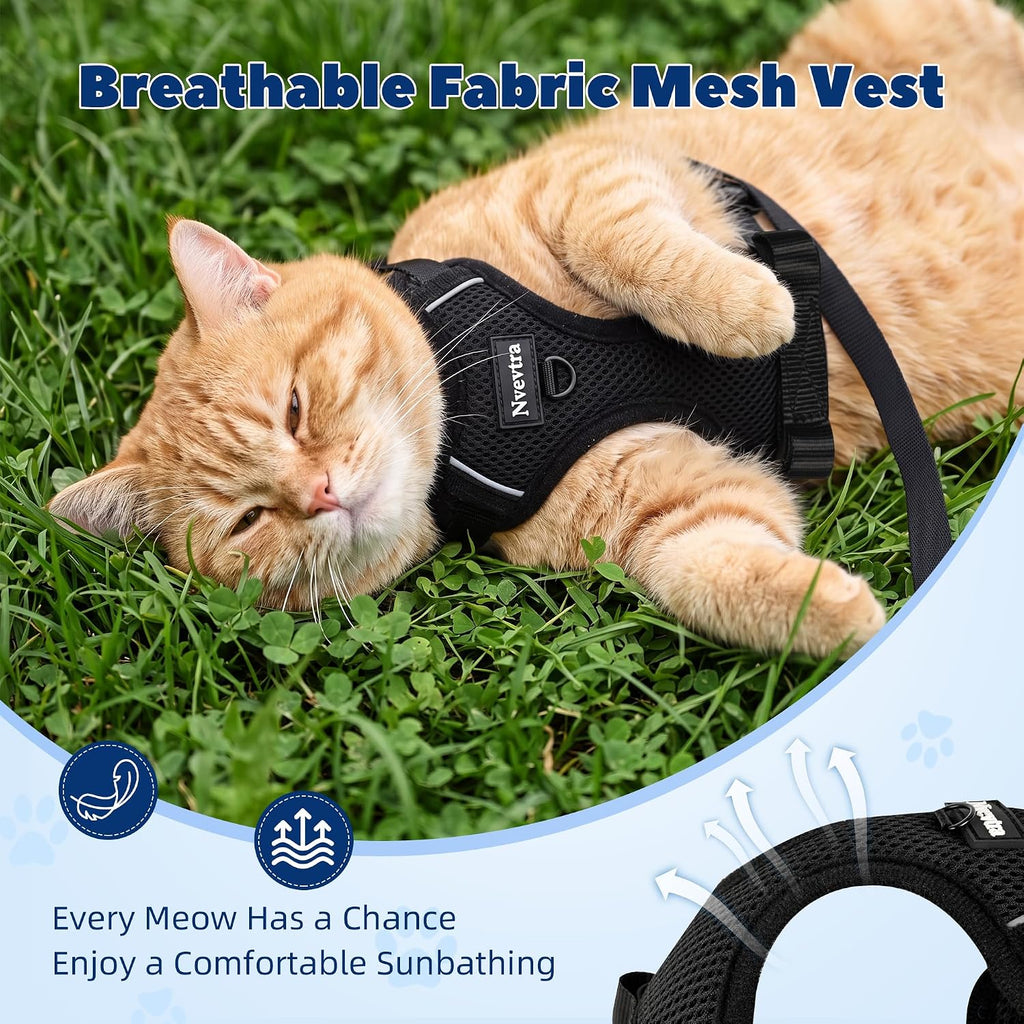 Escape-Proof Cat Harness & Leash Set | Adjustable Reflective Design | Breathable Lightweight Comfort | Quick & Easy to Wear | Safe Fit for Small, Medium & Large Cats-Black,S