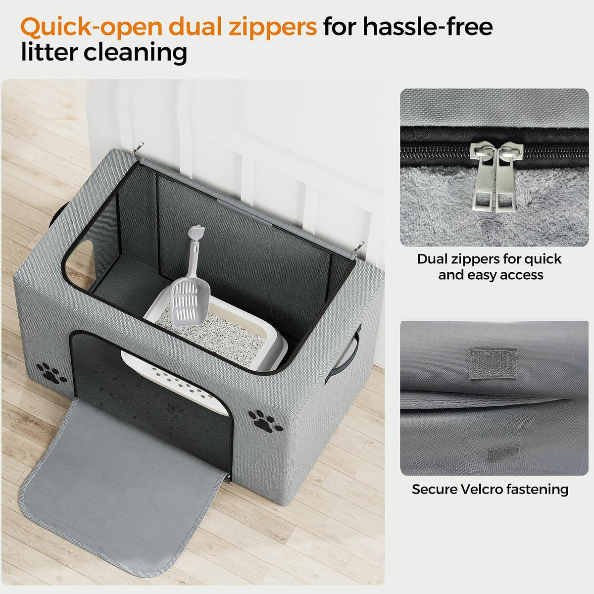 Hidden Cat Litter Box Enclosure with Cat Bed, Foldable Fabric Cat House | Tool-Free Assembly, Front Zipper Access, Spacious Interior, Easy Daily Cleaning, Fits Most Standard Litter Boxes