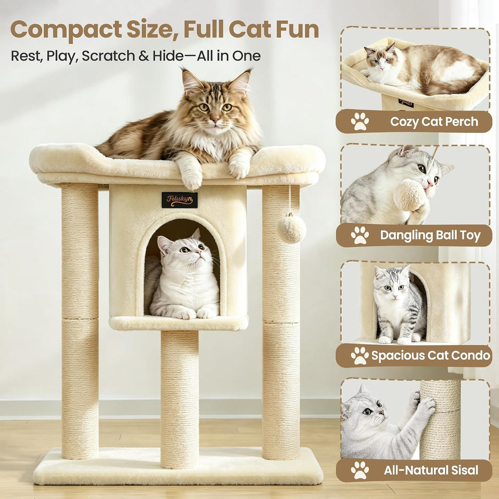 Cat Tree Tower Scratching Post for Indoor Large Adult Cats with Perch Bed