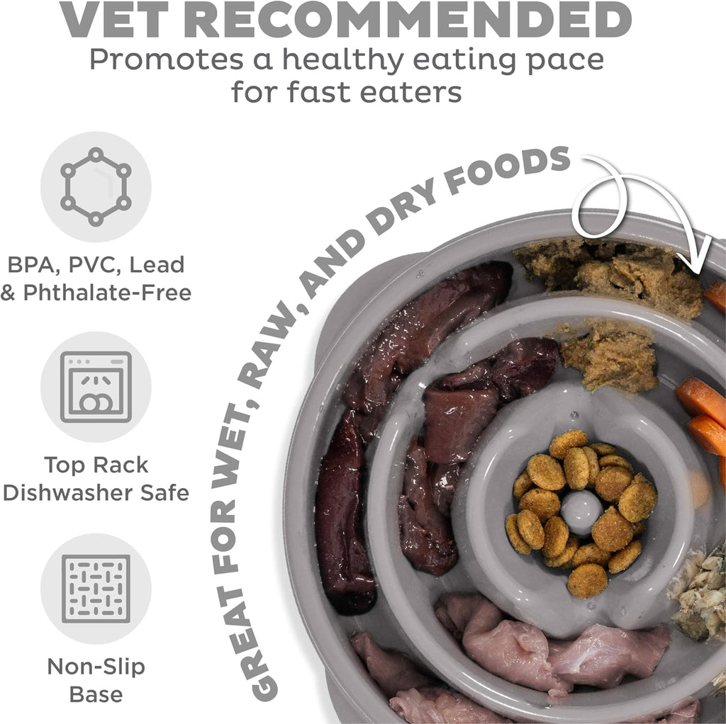 Outward Hound Fun Feeder Slo Bowl Dog Slow Feeder, Drop, Gray, 8.8" | Slows Fast Eaters, Can Aid Digestion, Holds 2 Cups Dry or Wet Food, Non-Slip, Easy Clean, No BPA, Small to Medium Dogs & Cats 