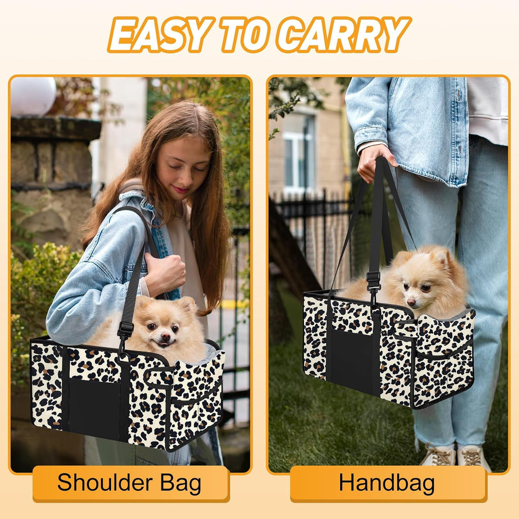 Portable Dog Car Seat for Small Dogs, Puppy Car Seat, Leopard