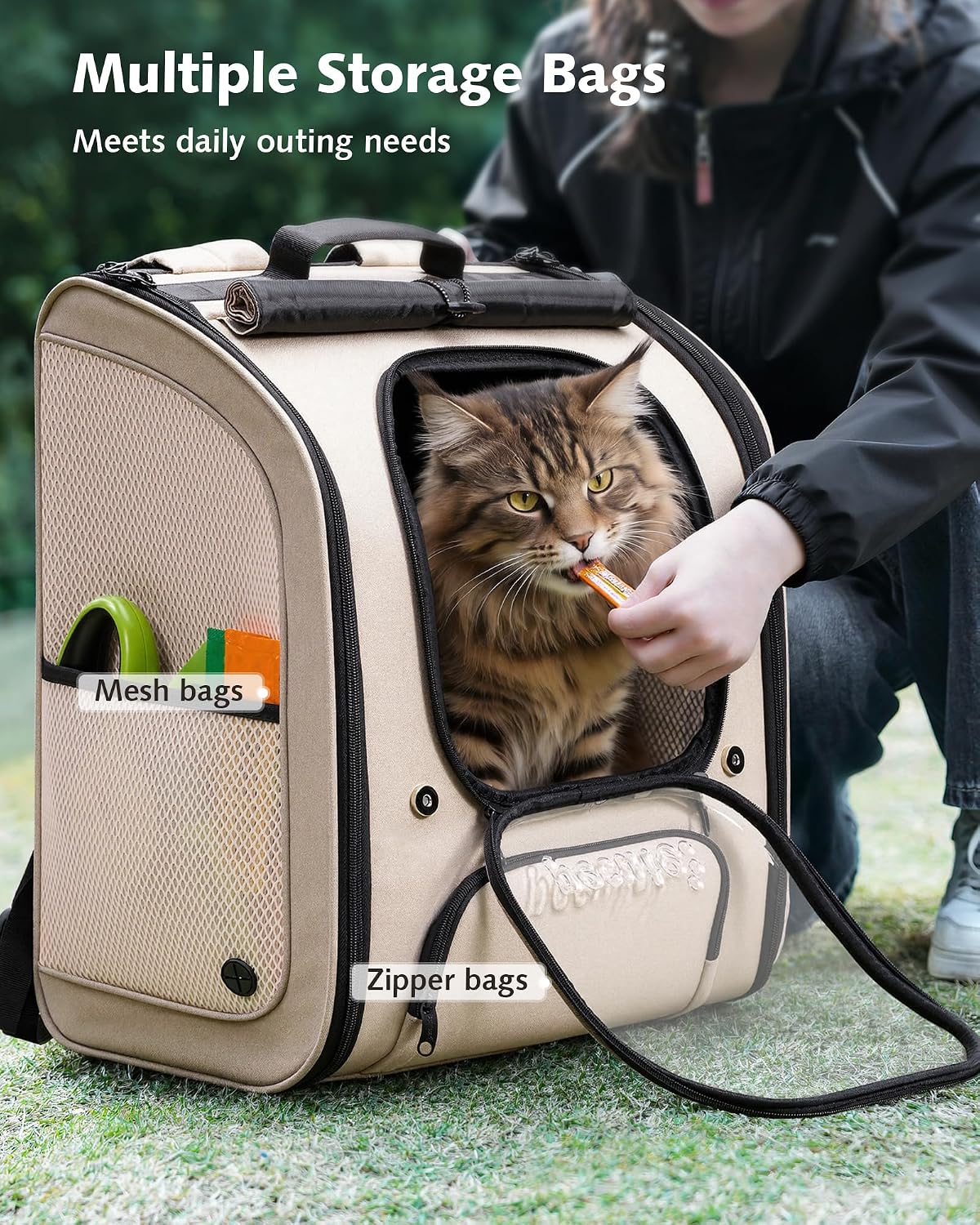 Pecute Cat Backpack Carrier,Large Space Cat Bubble Backpack,Ergonomic,Khaki