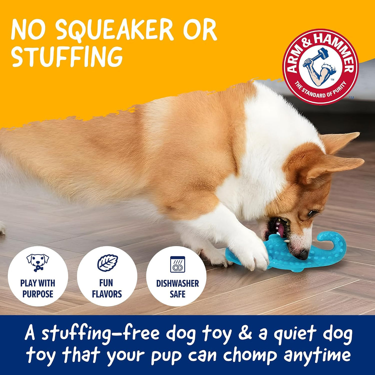 Arm & Hammer Nubbies Gator Dog Dental Chew Toy, Mint Flavor | Baking soda infused, scrubbing grooves reduce plaque and tartar, no stuffing, for moderate chewers daily