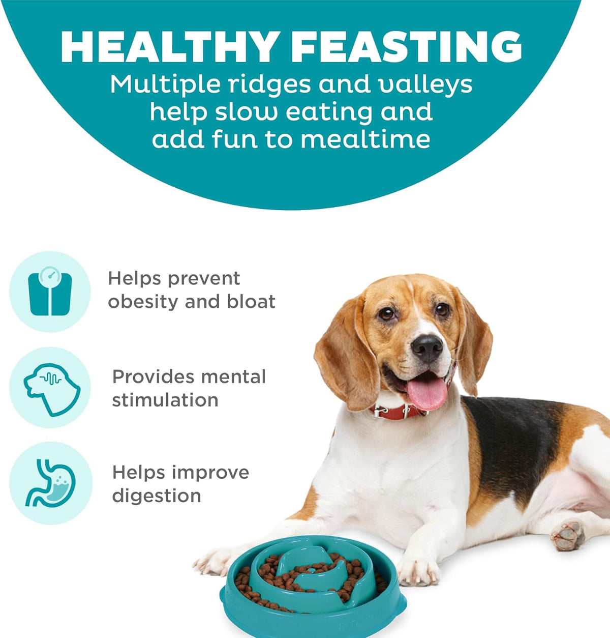Outward Hound Fun Feeder Slo Bowl – Medium 2‑Cup Capacity, Slow Feeding, Small to Medium Dogs & Cats, Non-Slip, Turquoise, Drop Pattern | Slows Fast Eaters, Can Aid Digestion, Holds 2 Cups Dry or Wet Food, Non-Slip, Easy Clean, No BPA, Small to Medium ...