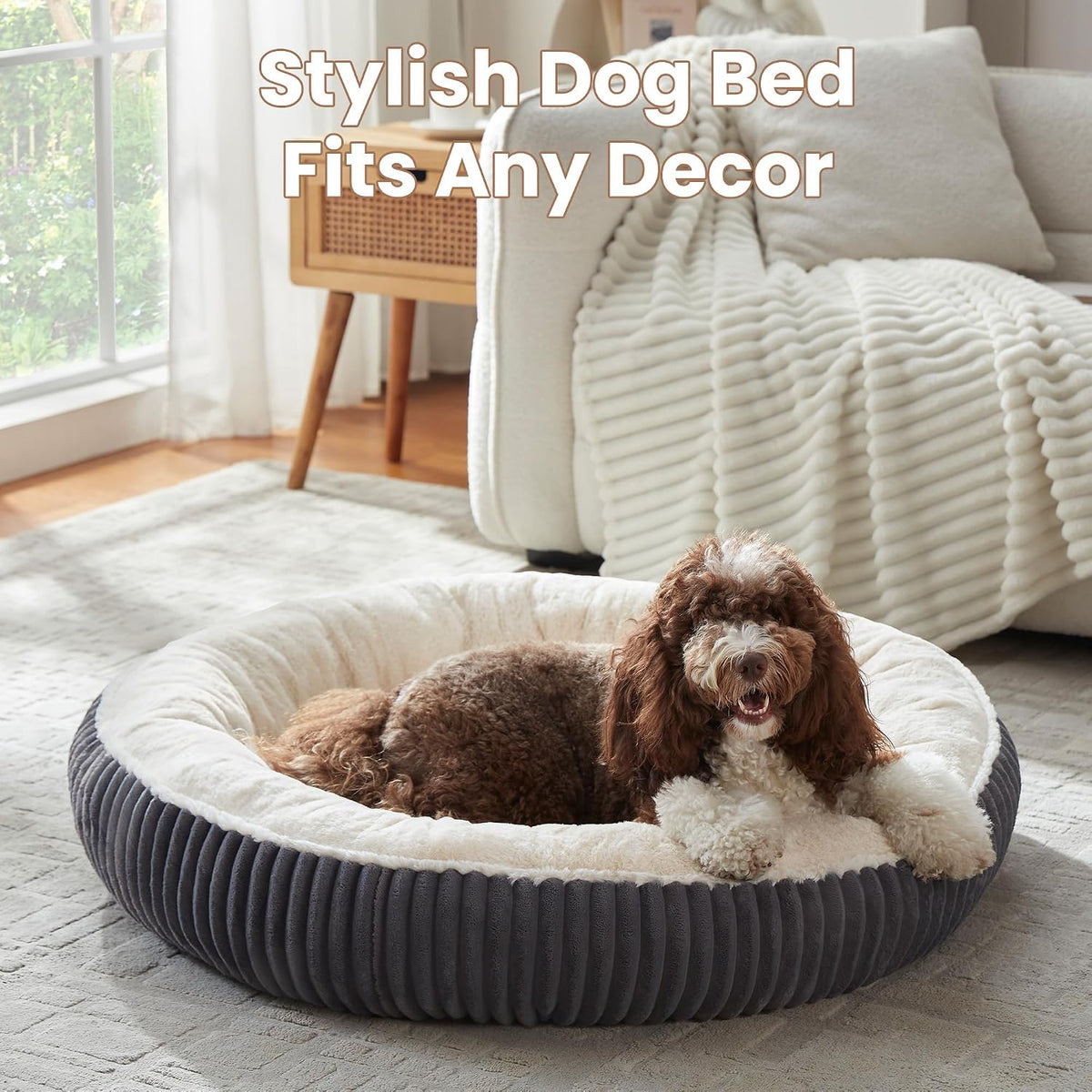 42 inches Calming Donut Dog Bed for Large Plus Dogs,Charcoal