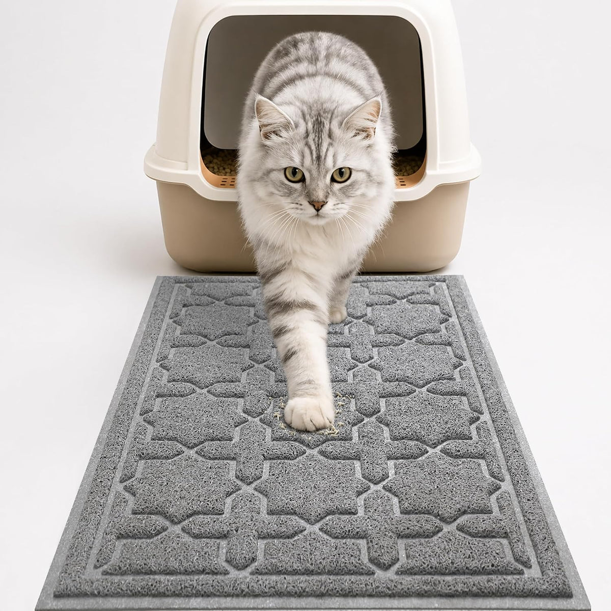 Yimobra Cat Litter Mat, Waterproof Litter Trapping Mat, 24x20, Dark Grey | PVC Litter Box Mat with Non Slip Backing, Easy Clean Surface and Scatter Control Design for Cleaner Floors