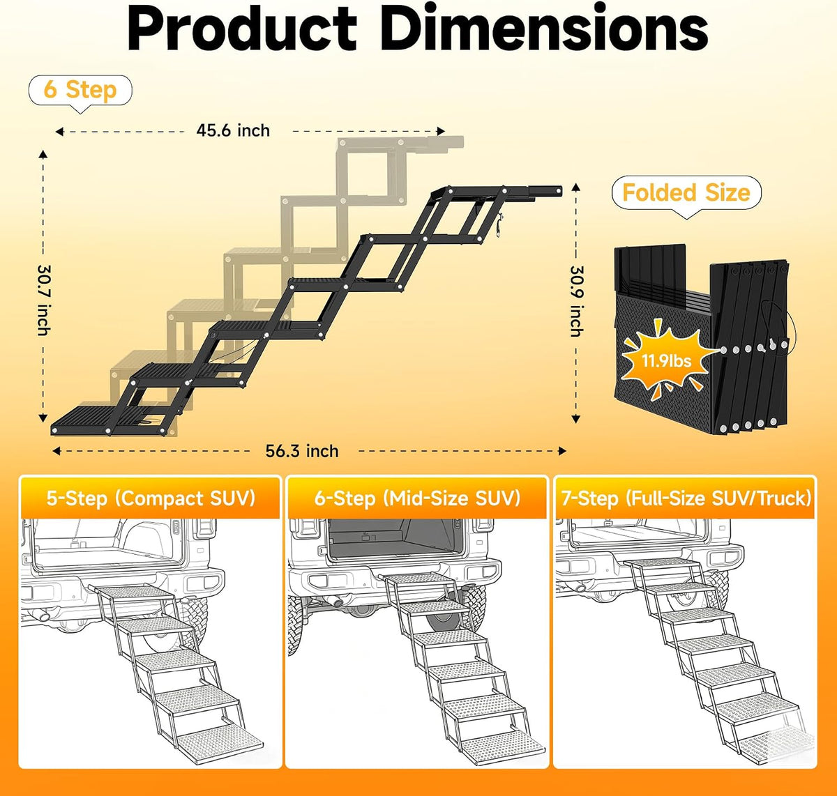 6-Step Dog Stairs for Car, Foldable Pet Steps for Large Dogs