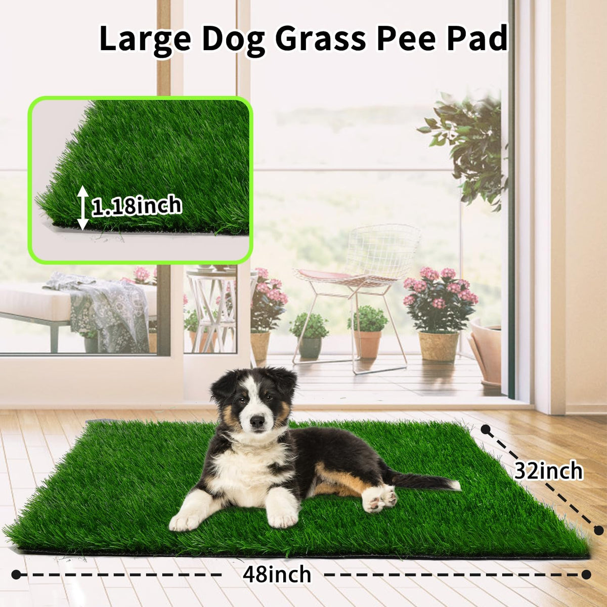 Fake Grass Pad for Dogs Potty Training Artificial Turf, 48x32in | Pet-Friendly, Fast-Drain, Easy to Clean, Indoor Outdoor Balcony Apartmen Patio Use