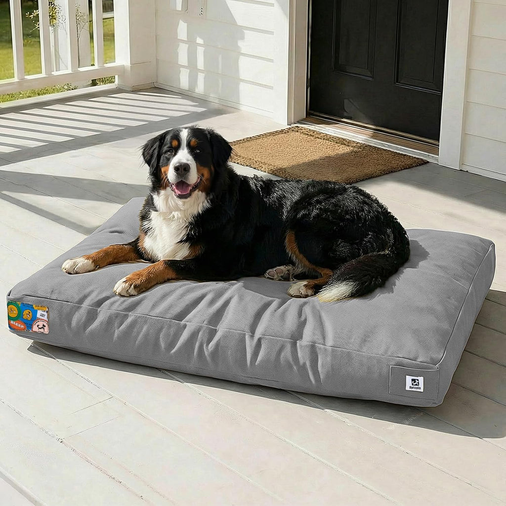 Sytopia 47 Inch Indestructible Dog Bed for Aggressive Chewers, Chew Proof Durable Outdoor Canvas Pet Crate Mat with Waterproof Washable Removable Cover, Indoor Patio Pet Pad for Crate, Light Grey