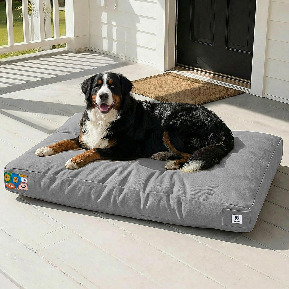 Sytopia 47 Inch Indestructible Dog Bed for Aggressive Chewers, Chew Proof Durable Outdoor Canvas Pet Crate Mat with Waterproof Washable Removable Cover, Indoor Patio Pet Pad for Crate, Light Grey
