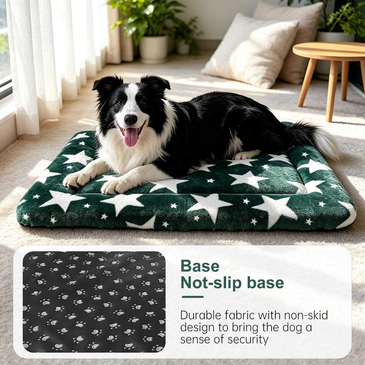 Dog Bed Mat, Reversible Crate Pad & Cute Dog Bed - Machine Washable Kennel Mat with Ultra Soft (Big&Small Stars Green, 30" L*20" W*1.5" Th)