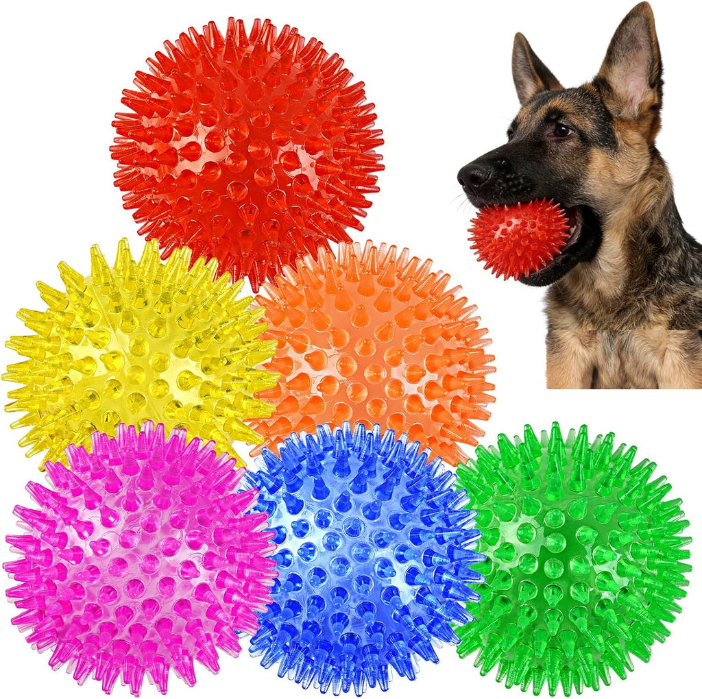 6 Pack Squeaky Spiky Dog Balls, Puppy Chew Toys for Teething, Medium | Food-grade TPR Rubber Durable, Interactive Fetch Floating Dog Pool Ball Toy for Chewers for Small Medium