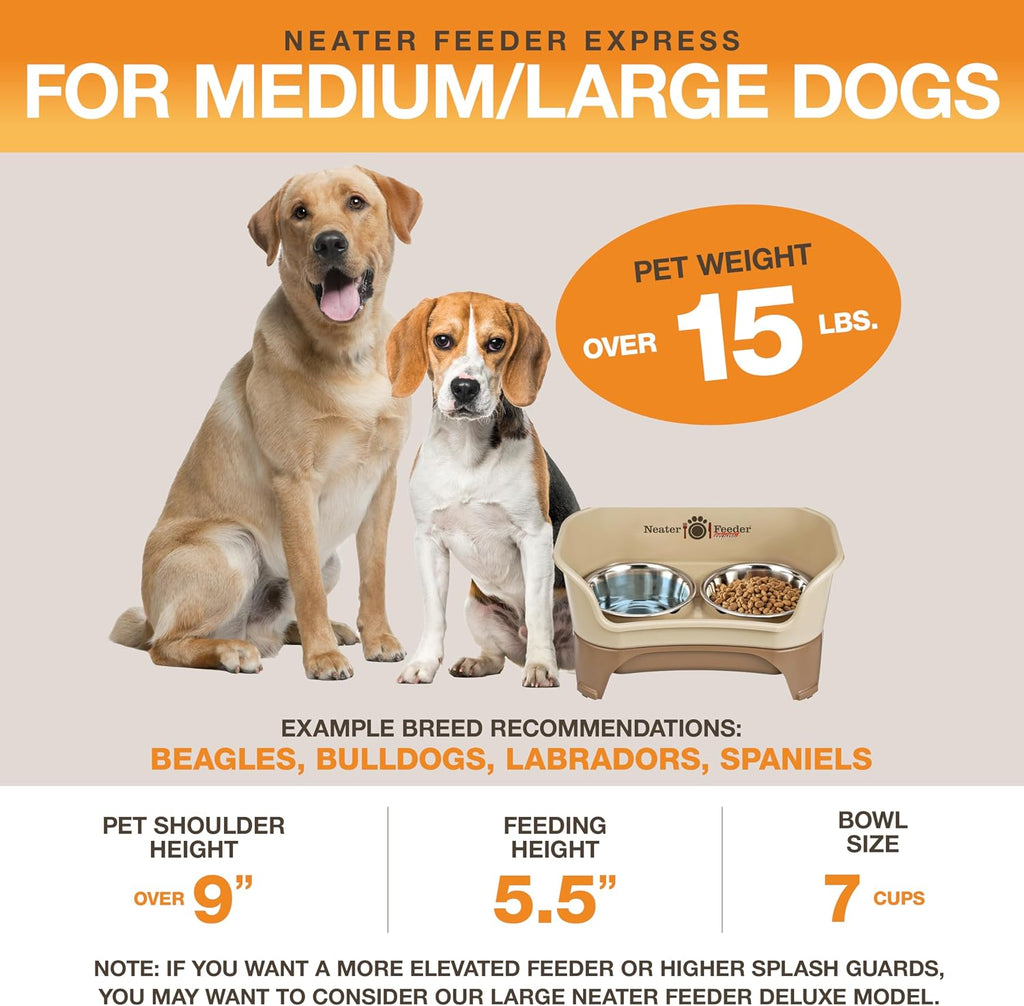 Neater Feeder Express Mess Proof Dog Bowls Elevated for Medium to Large Sized Breed, No Spill Raised Dog Food Bowl Stand, Stainless Steel Food and Water Bowl Set, Pet Dish Feeding Station, Cappuccino 