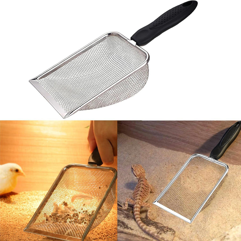 Cat Litter Scoop, Stainless Steel Cats Sturdy Mesh Scooper Kitty Metal Scooper Long Handle Scooper Shovel Sifter for All Litter Types Metal Cat Scooper for Litter Box (2mm fine meash cat litter scoop)