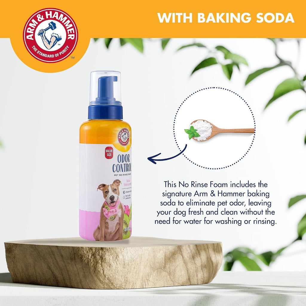 Arm & Hammer for Pets Odor Control Pet No-Rinse Foam with Baking Soda, Kiwi Blossom Scent, Best Odor Eliminating Foam for Dogs and Puppies; Waterless Dog Deodorizer, 16 Fl Oz (Pack of 2)